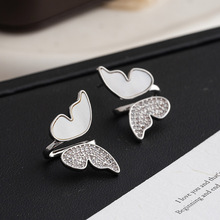 天然贝母蝴蝶耳环女小众设计高级感时尚耳钉925银针个性轻奢耳饰
