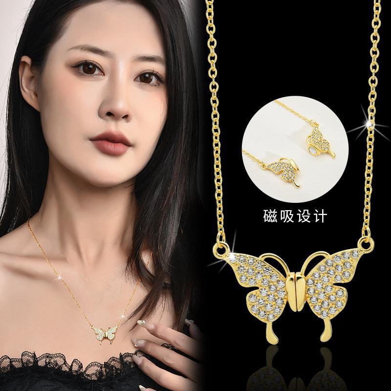 Fábrica directa mariposa collar magnético clavícula femenina cadena verano moda nicho diseño de alto grado no-colisión colgante