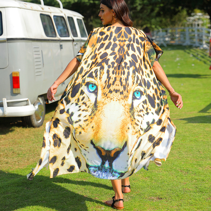 Playa blusa Tigre patrón posicionamiento impresión vacaciones cardigan bikini camisa de protección solar traje baño desgaste exterior 5D76