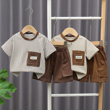 夏季时尚宝宝衣服条纹薄款套装跨境外贸批发男童女童夏装休闲服装