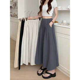 秋季新款山本裙高腰半身裙宽松显瘦褶皱纯色松紧A字中长款裙子ins