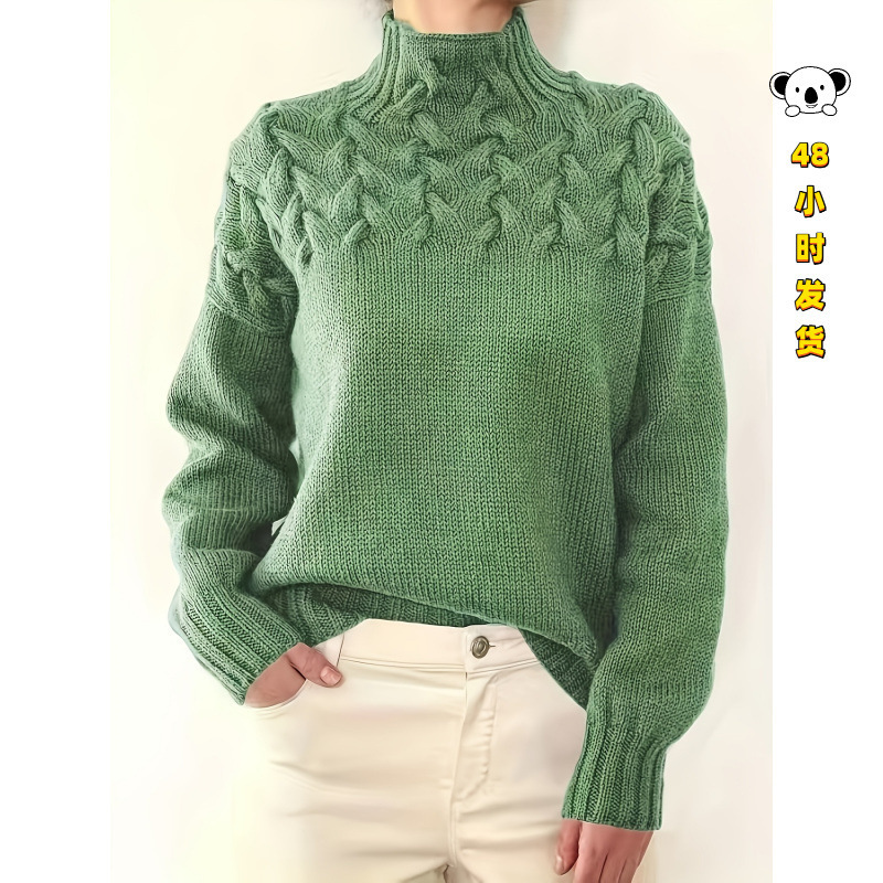 S 77170 Cable knit high-neck women's sweater