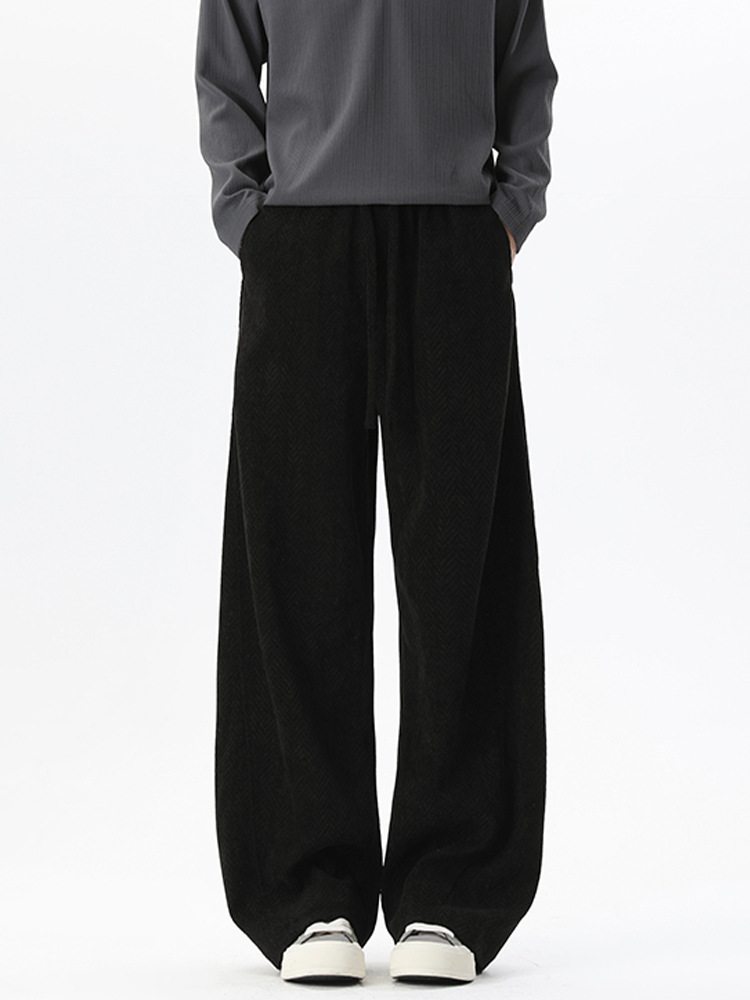 Men's Textured Wide-leg Sweatpants With Curved Hem For Spring_voghion.com