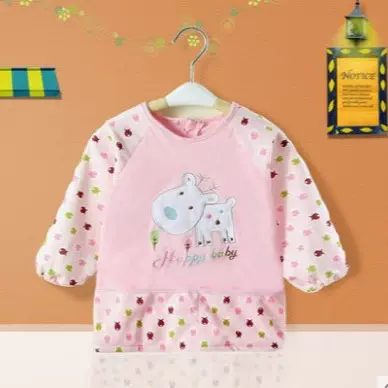 热销新款儿童反穿衣刺绣卡通钻石绒画画衣幼儿园吃饭长袖罩衣批发