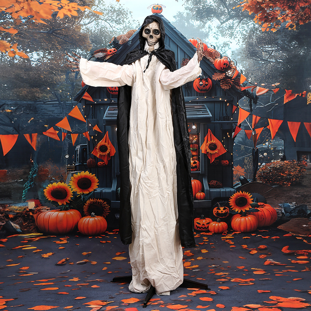 Decoración de Halloween, esqueleto eléctrico, gran colgante, fantasma de pie, control de voz, sacudiendo la cabeza, habitación secreta, casa embrujada, accesorios de diseño a gran escala
