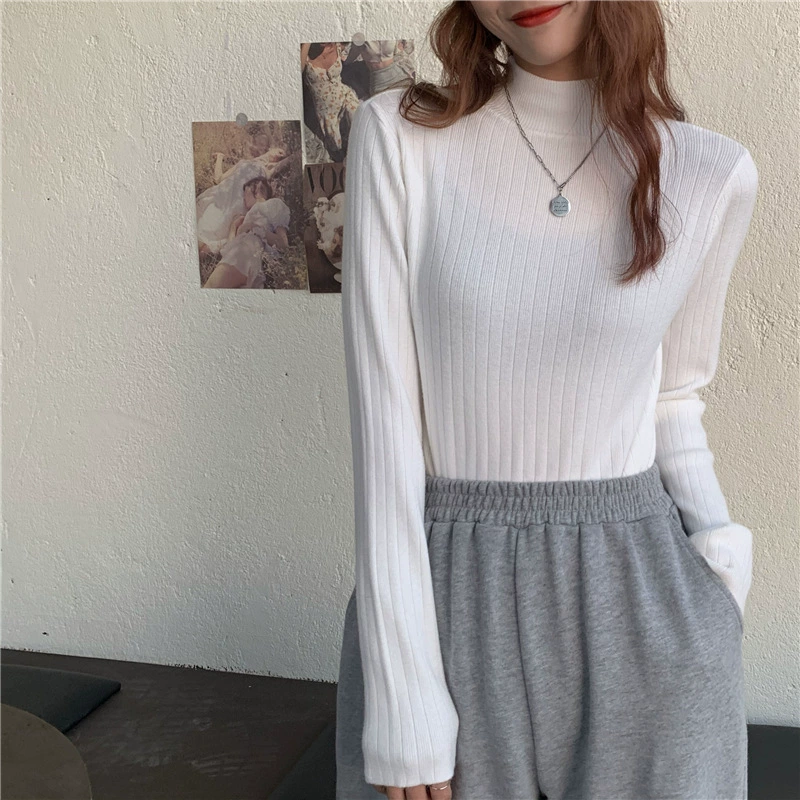 Autumn knitted sweater, Korean style, high collar, western style, fitted