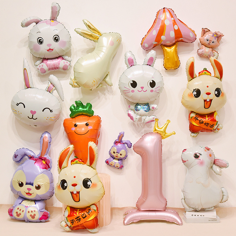 Dibujos animados conejo película de aluminio decoración de globos ambiente de fiesta de cumpleaños de bebé decoración de escena de disfraces de cumpleaños de niños suministros
