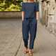 Cross-border foreign trade women's cotton and linen summer matching suit half sleeve o collar super large blouse e wide leg pants retro set of two pieces