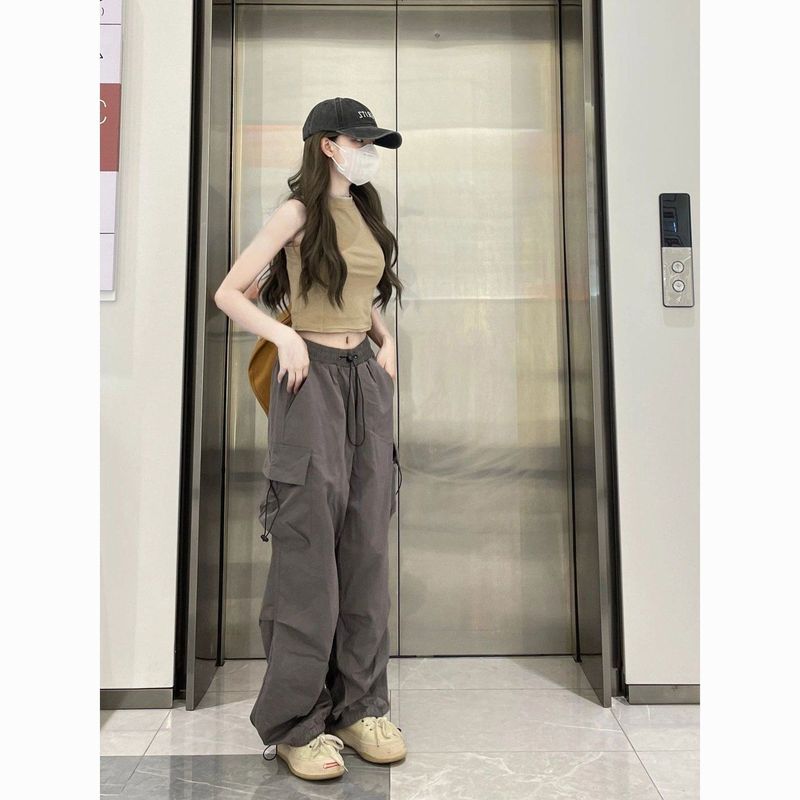 美式复古束脚工装裤女春秋学生宽松显瘦大码直筒ins休闲阔腿裤子|undefined