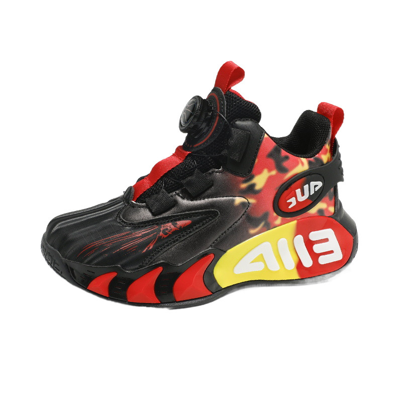 Zapatos de baloncesto para niños primavera y otoño nuevo botón de malla blanca zapatos deportivos fricción sonido zapatos de carrera