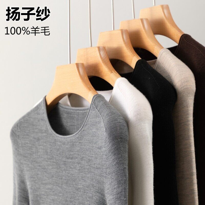Jinzhang Clothing Factory Store/100% Fine Wool Round Neck Knitted Base Shirt for Women Slim Fit Jinzhang Clothing Jinzhang Clothing Factory Store/100% Fine Wool Round Neck Knitted Base Shirt for Women Slim Fit Jinzhang Clothing