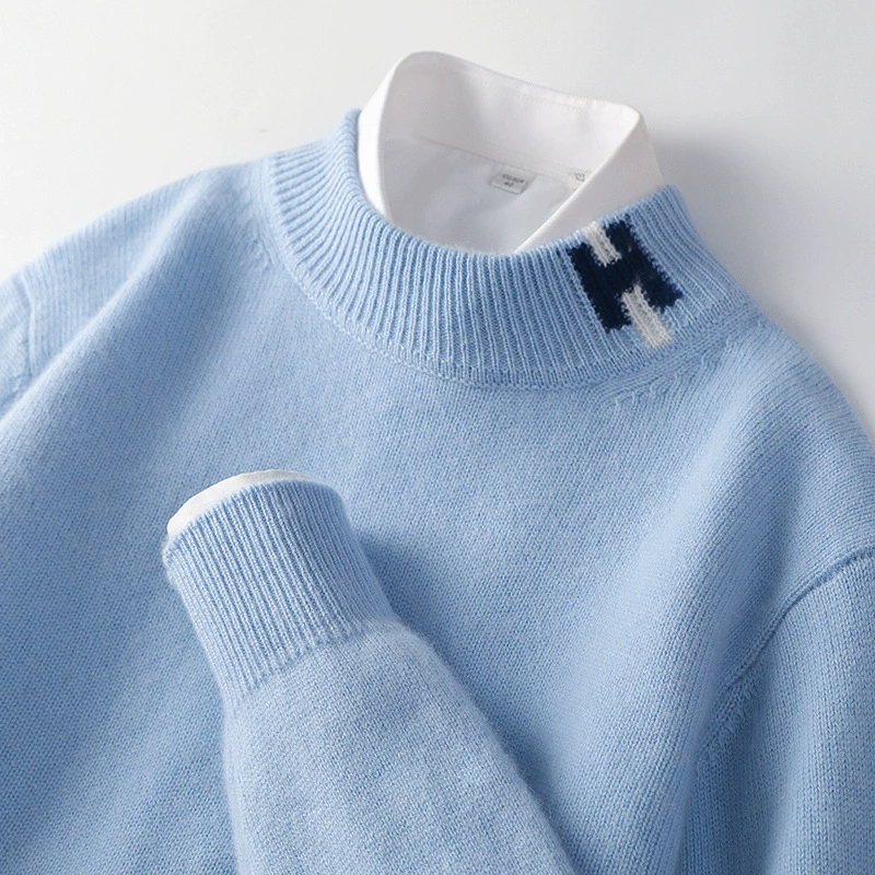 Новый шерстяной свитер на осень и зиму, мужской утолщенный свитер с высоким воротником H-образной формы, однотонный Молодежный Универсальный Повседневный кашемировый свитер