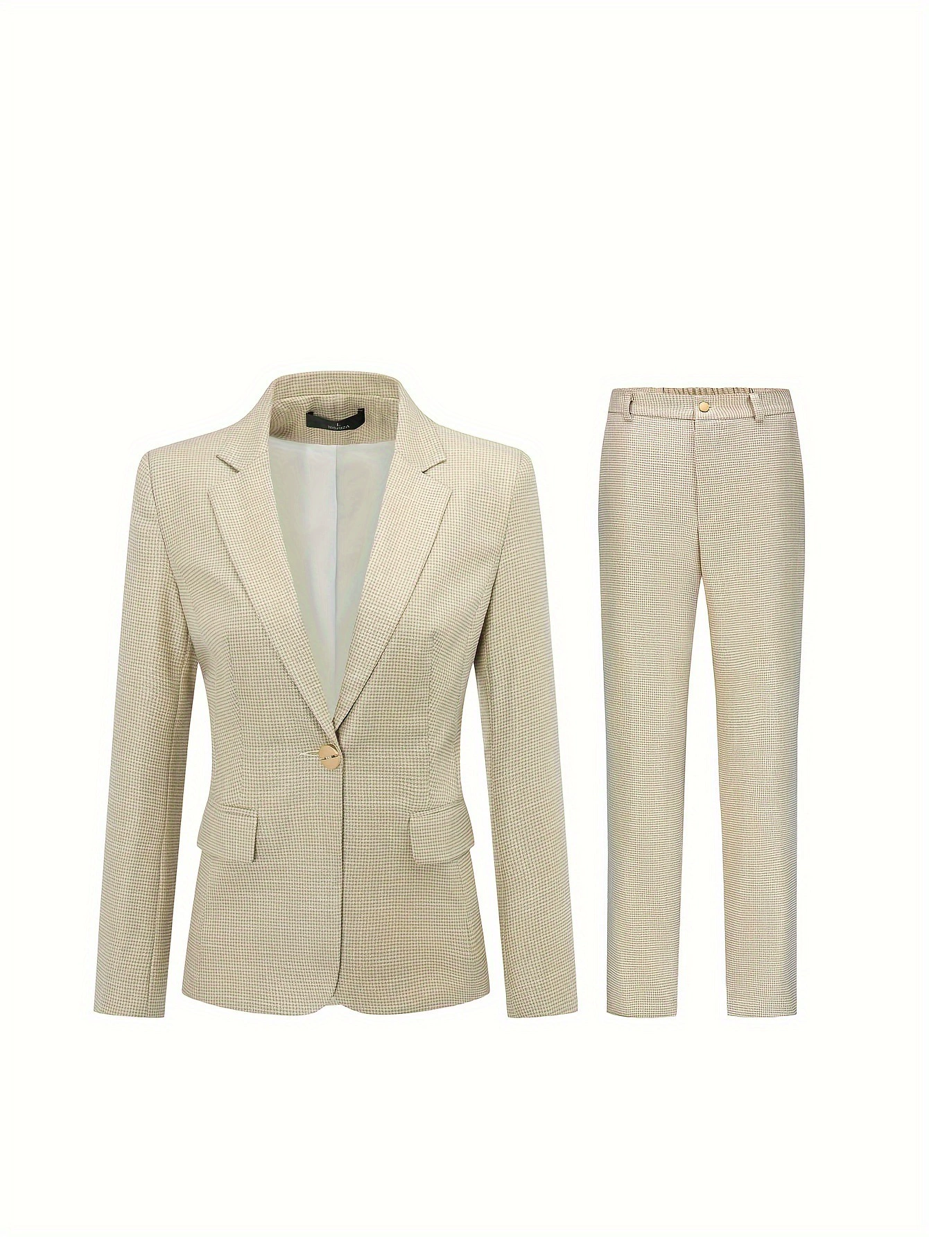 Women'S 2pcs Plaid Office Suit Set One Button Blazer Jacket
