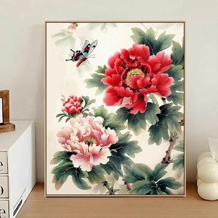 Chinese Peony Cross Stitch 2024 New Style Full Embroidery Own Handmade Thorn Embroidery Small Piece Vertical Porch Printing