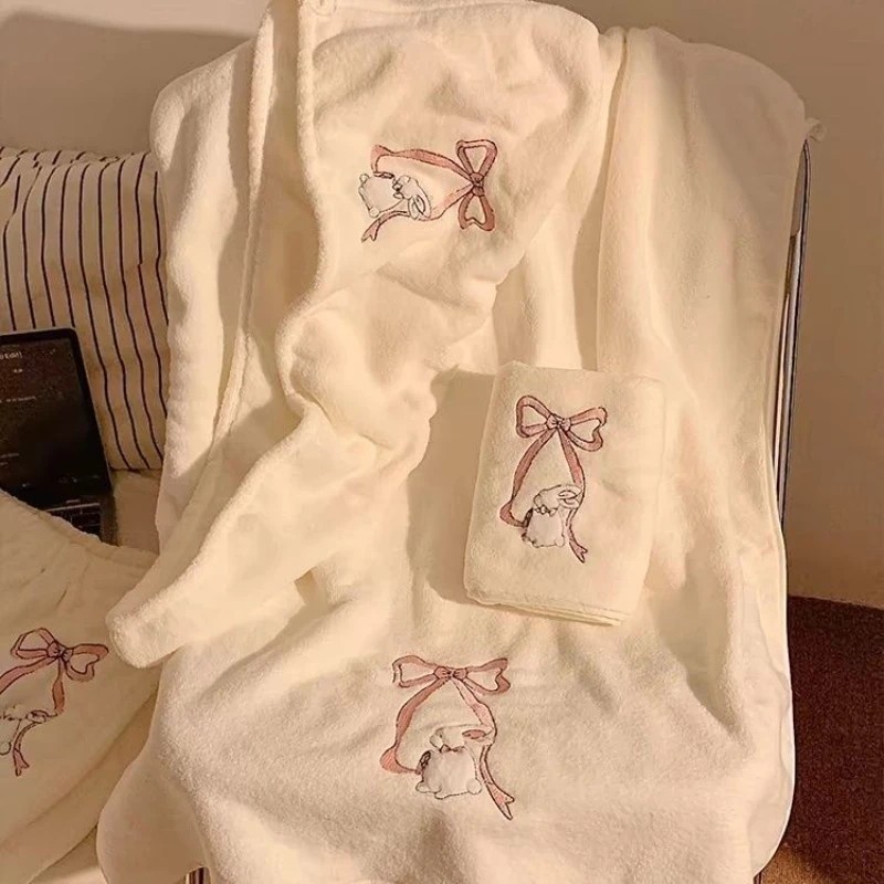 Cute Bow Rabbit Bath Towel for Women, Absorbent and Quick-Drying, Adult Bath Wrap, Wearable Bath Skirt Towel for Students O