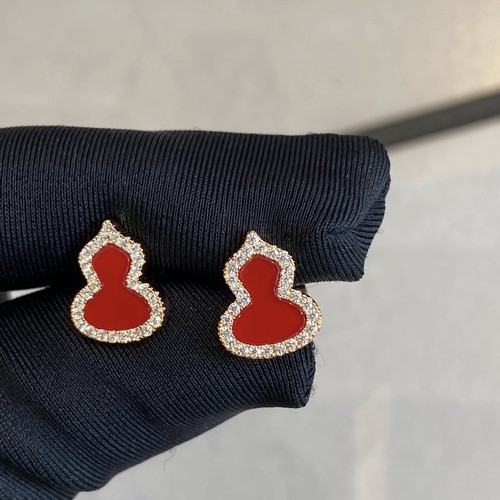 Hulu Earrings Red Agate 18k Rose Gold Diamond Inlaid Chinese Style Light Luxury Personality Qilin Earrings for Women Silver Jewelry