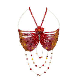 厂家直销欧美跨境新品手工水晶花朵胸链吊带镂空流苏海边水下摄影