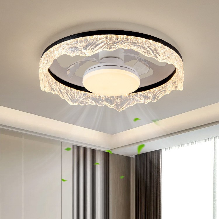 Bladeless Fan Lamp Italian Normcore Accessible Luxury Ice Crystal Invisible Silent Round 2025 New Bedroom Lamp Ceiling Lamp