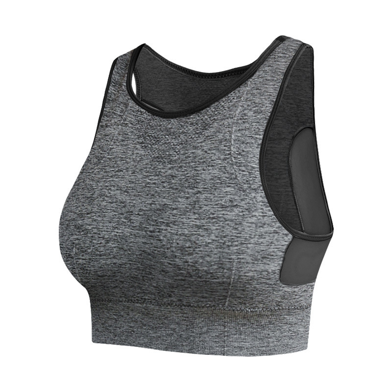 Sujetador deportivo de doble capa (sin aros) con espalda de malla, transpirable, de secado rápido, para yoga, gimnasio o running.