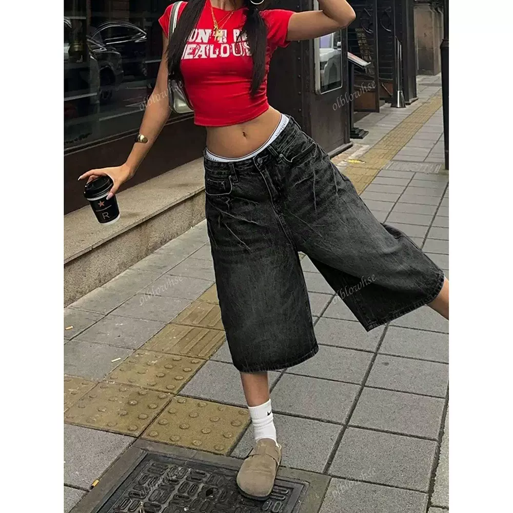 美式跨境外贸水洗牛仔裤女2025年夏季新款宽松显瘦潮流百搭七分裤