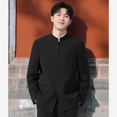 新中式新郎结婚立领西服套装男士中国风中山装西装外套主持人服装