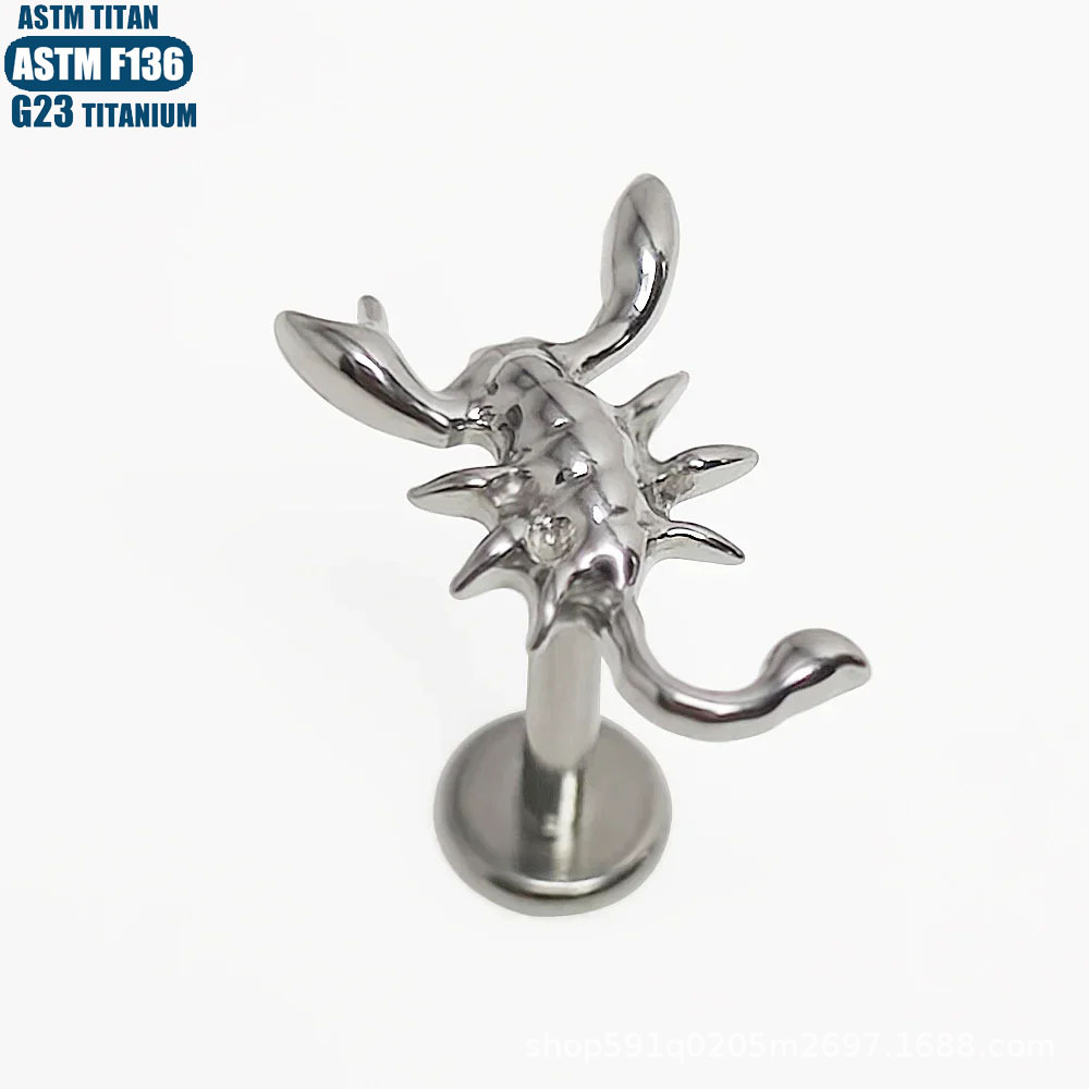 F136 Titanium Alloy Inner Spiral Piercing Earrings Pigeon Cat Shape Lip Nail Body Jewelry detail image 10