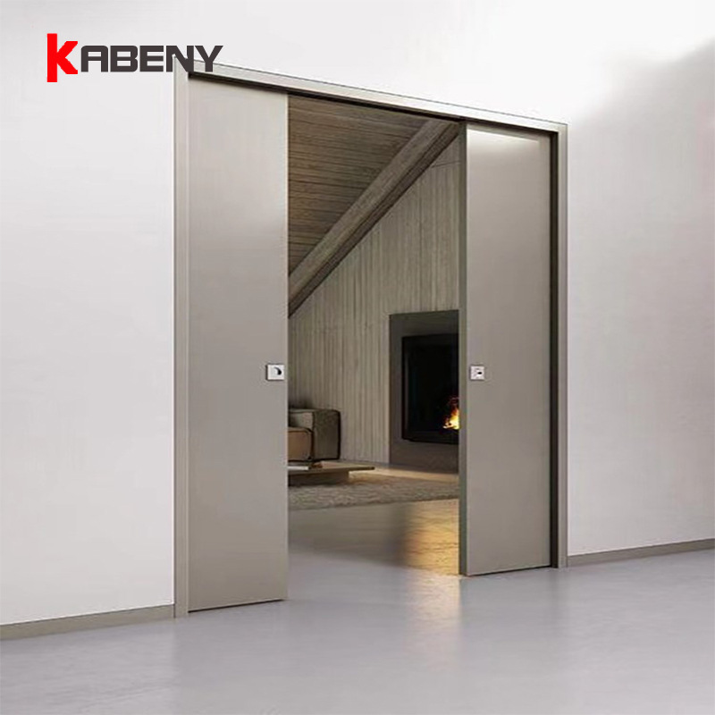 Modern simple frameless sound insulation system design double sliding paint solid wood bedroom bathroom sliding pocket door
