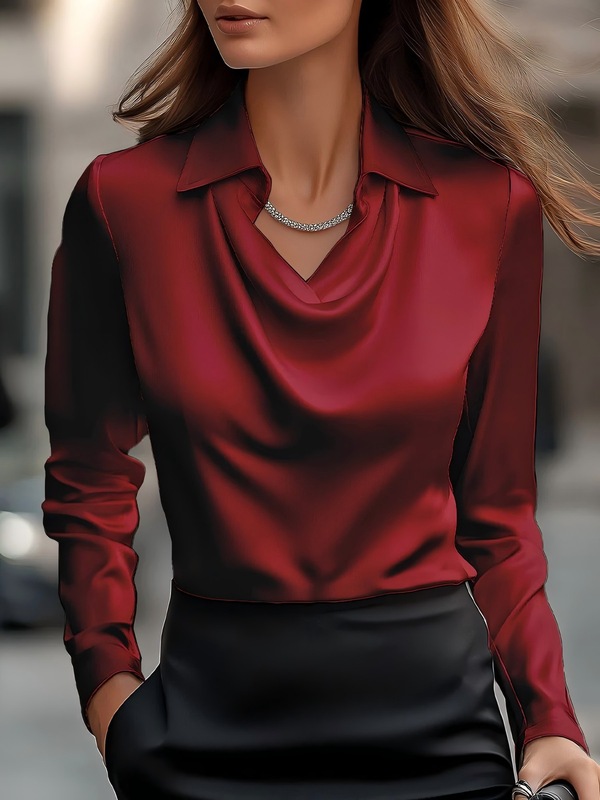 2025独立站wish亚马逊外贸款气质简约荡领衬衫领女士长袖上衣女装|undefined
