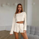 Cross-border 2025 Summer New Comfortable Knitted Pit Strip Long-sleeved Shorts Foreign Trade Pajamas suit Cross-border Home Clothes for Women