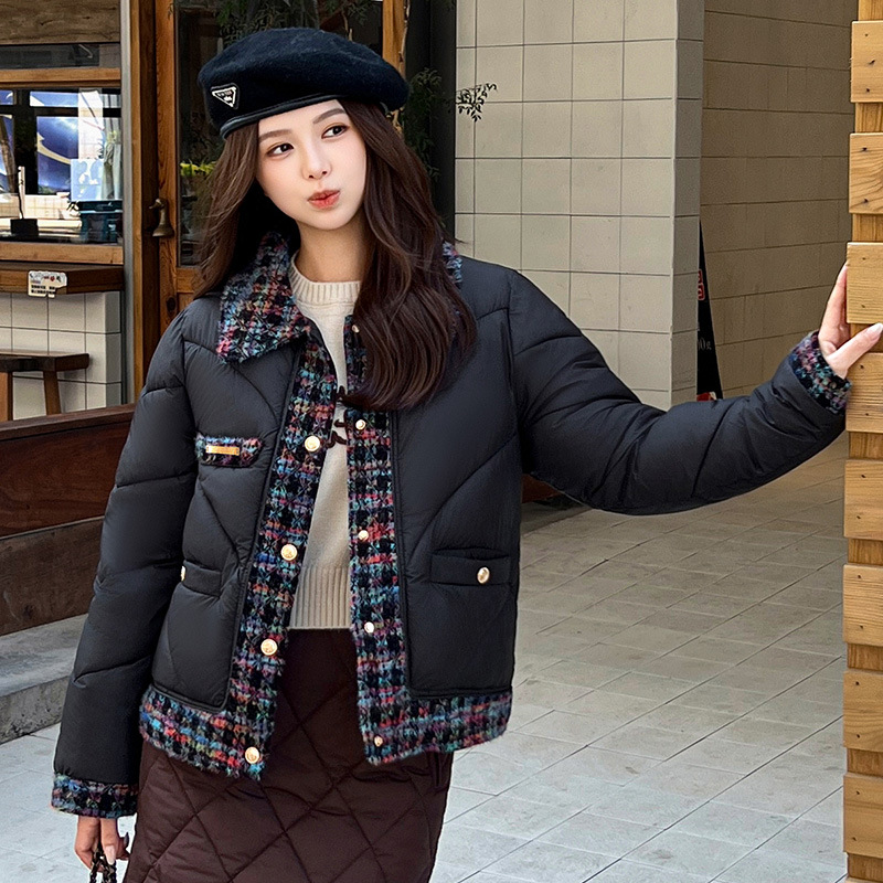 2025 pequeña fragancia de lana tejida de algodón de invierno mujer delgado temperamento exterior chaqueta de algodón caliente chaqueta de algodón corta image 6