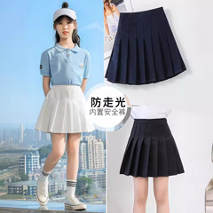 女童百褶裙2024夏季親子裙子兒童夏裝白色學院風春秋半身裙短裙