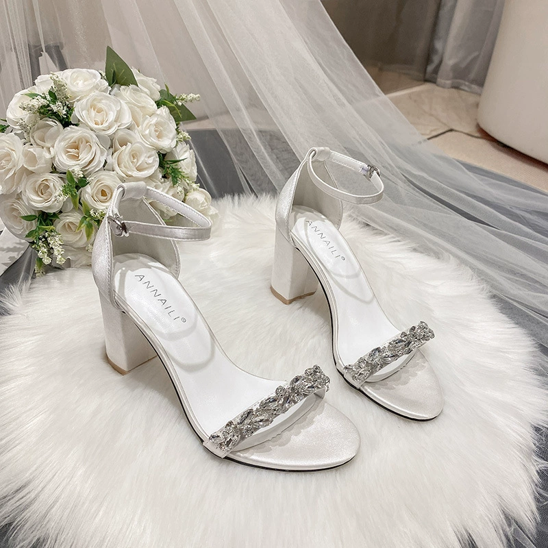 White Block Heel Sandals, Women's Plus Size 2023 Collection, Ankle Strap, Sizes 33–43