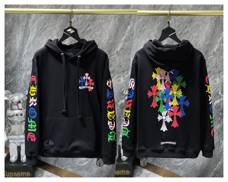 25ss高品质潮牌跨境美式 CH 秋冬新款梵文马蹄花臂十字架连帽卫衣|undefined
