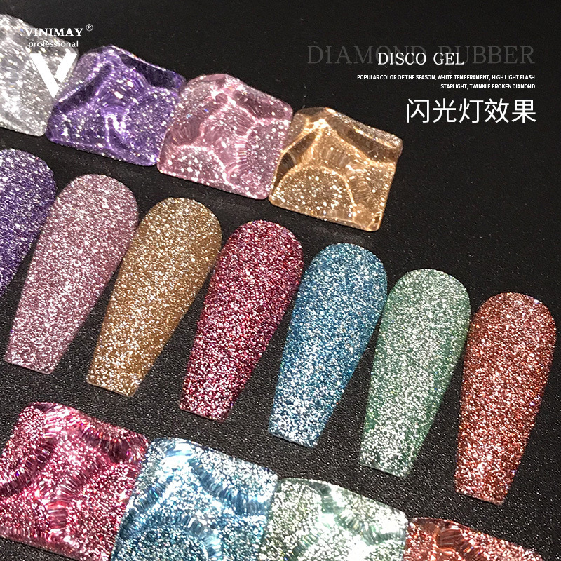 2021 disco de goma red pegamento de flash reflectante rojo 9 colores nuevo brillante disco polvo pegamento uñas roto pegamento de diamante pegamento luminoso
