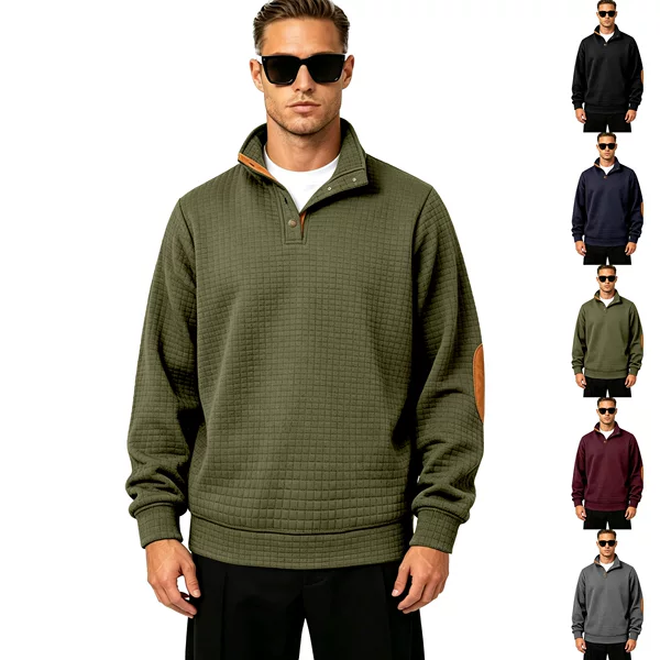 Cross-border European and American Amazon men's new autumn and winter casual fashion versatile small checkered stand-up collar long-sleeve pullover sweatshirt