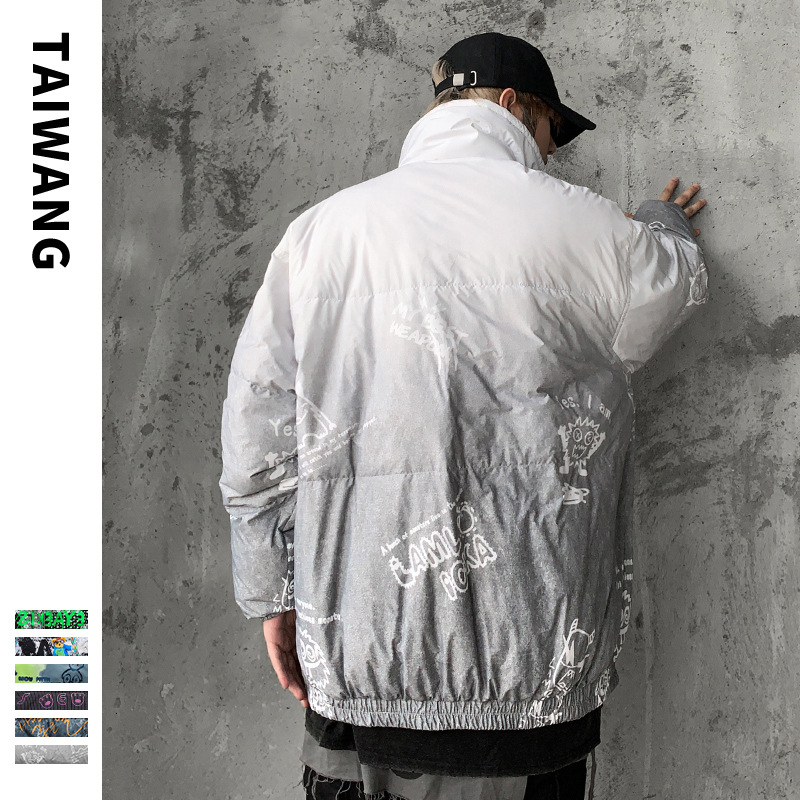 Roupas masculinas Moda Urso Seda algodão Jaqueta Masculina 24 Nova Inverno Jaqueta Juventude Floco de Neve Estampa Seda algodão Jaqueta_voghion.com