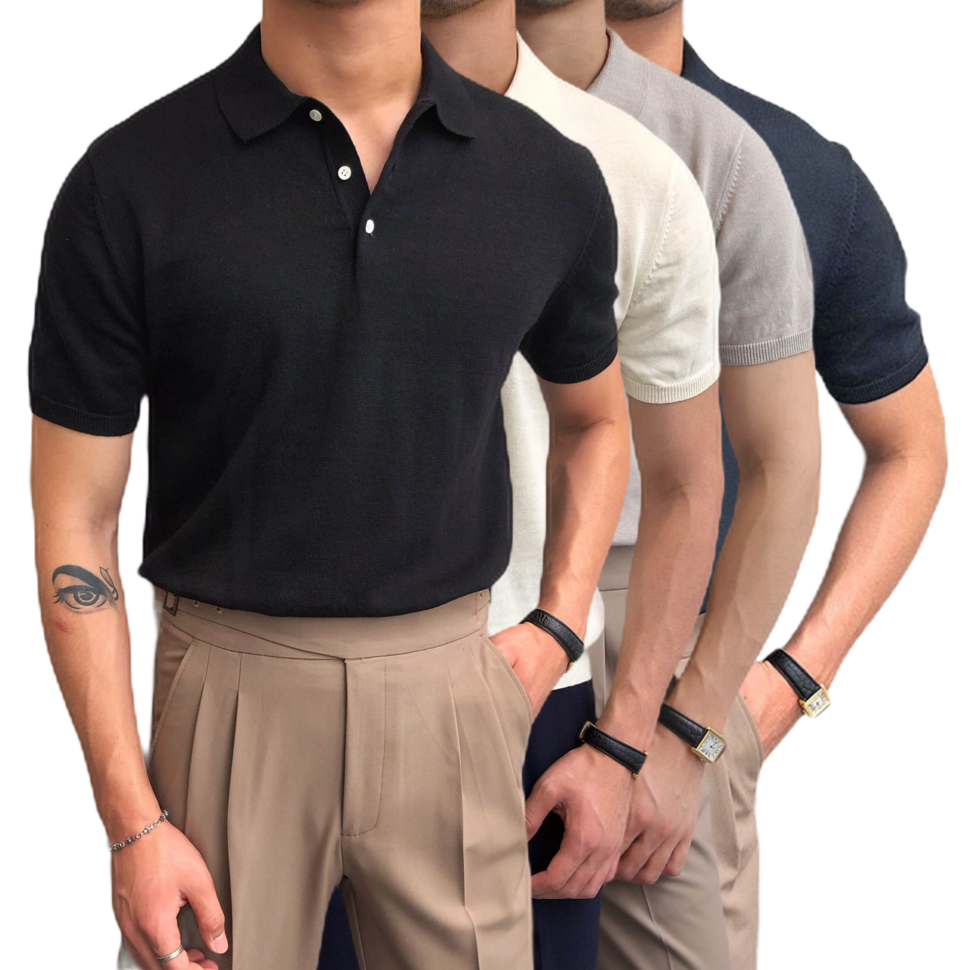 Estilo explosivo transfronterizo código europeo más tamaño suéter de manga corta camisa POLO para hombre solapa camiseta de negocios Ice Silk Summer Factory al por mayor