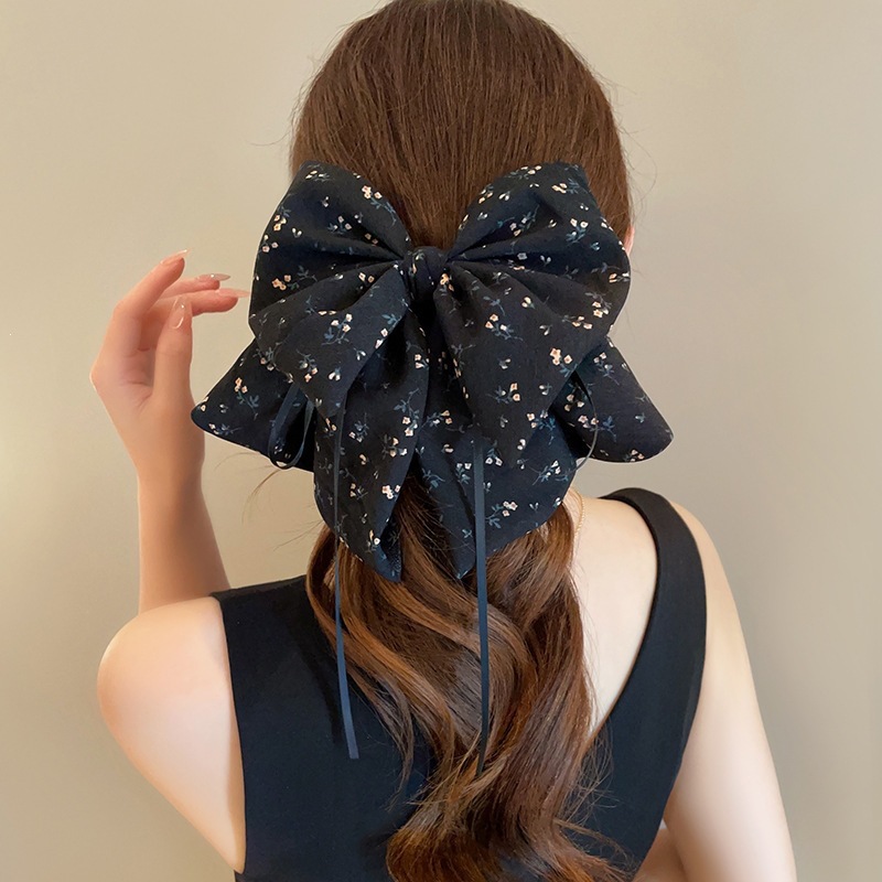 Satín de alta sensación, arco negro grande, clip de tiburón, toque de cabeza, clip de nube, clip de agarre, clip de cabello, tarjeta de cabello de mujer