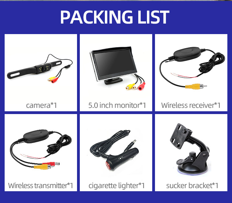 License Plate Frame Camera Hd Display Waterproof Full Set Back up Camera 5inch Wireless Reversing Image