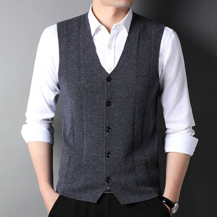 2024 Autumn and Winter Men's Breathable Wool Vest Middle-aged All-match Business Outdoor Knitted Cardigan Shoulder Casual Hair
