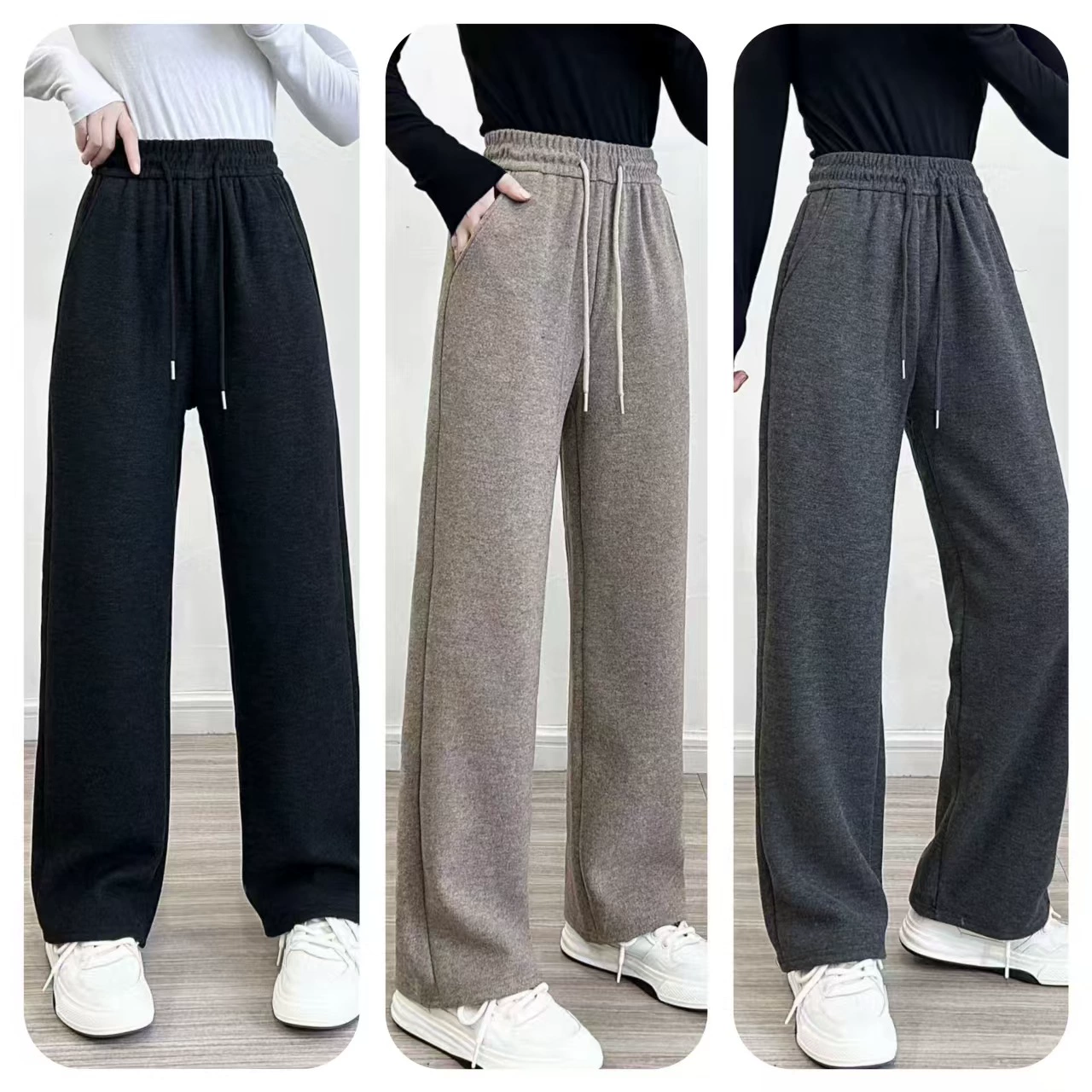 Прямые поставки с фабрики: весенние брюки с высокой талией, мягкие, теплые, длинные, широкие, для прогулок, повседневные, для мам, из ткани «рис», на весну и осень.