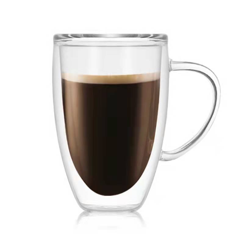 Venta al por mayor de borosilicato de doble capa taza de café con mango de vidrio taza de agua taza cuadrada taza de café de oro estándar taza de café perfumado té