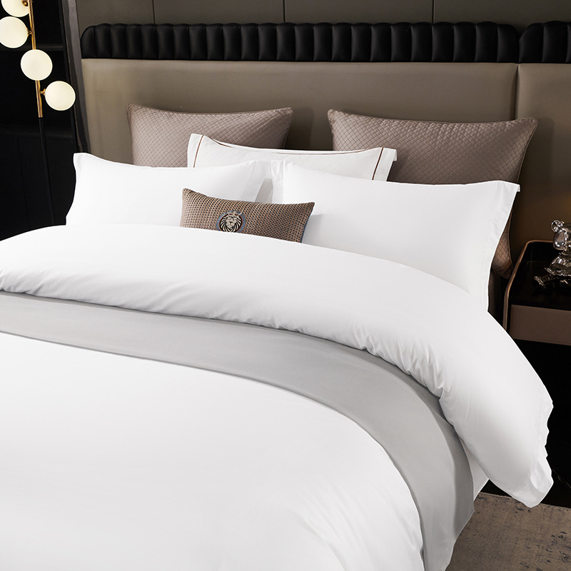Homestay style bedding four-piece set 40 cotton satin hotel three-piece set quilt pillow core set