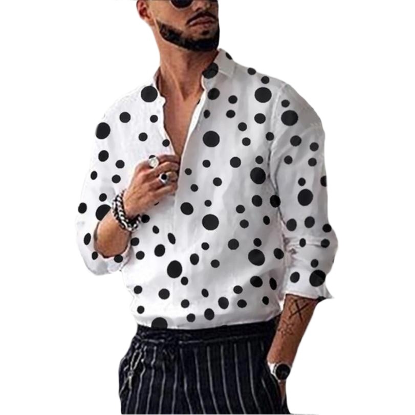 2023 camisa de los hombres europeos y americanos del comercio exterior 2023 primavera popular polka dot impresión casual todo partido camisa de manga larga moda