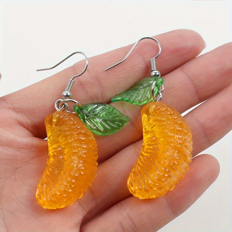Internet Celebrity New Green Leaf Rhubarb Grapefruit Earrings Handmade Fun Orange Earrings Simulated Food Summer Fruit Earrings