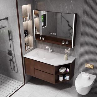 New Chinese Style Bathroom Cabinet Combination Rock Plate Hot Curved All-in-One Basin Cut Corner Wash-washing and Face-washing Pool Toilet Special-shaped Processing