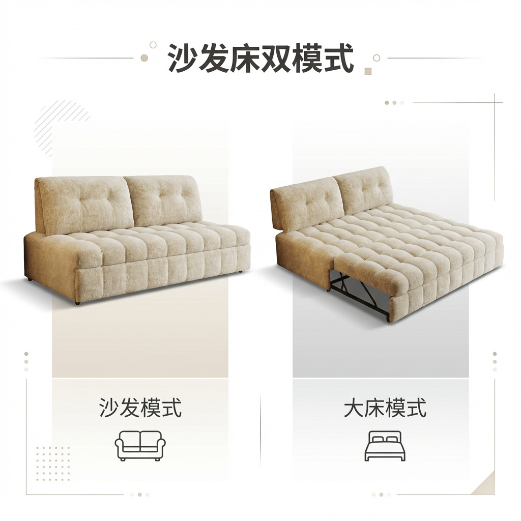 多機能ソファベッド両用折りたたみ学習アパートアームレスパフ生地ソファ昼休みベッド