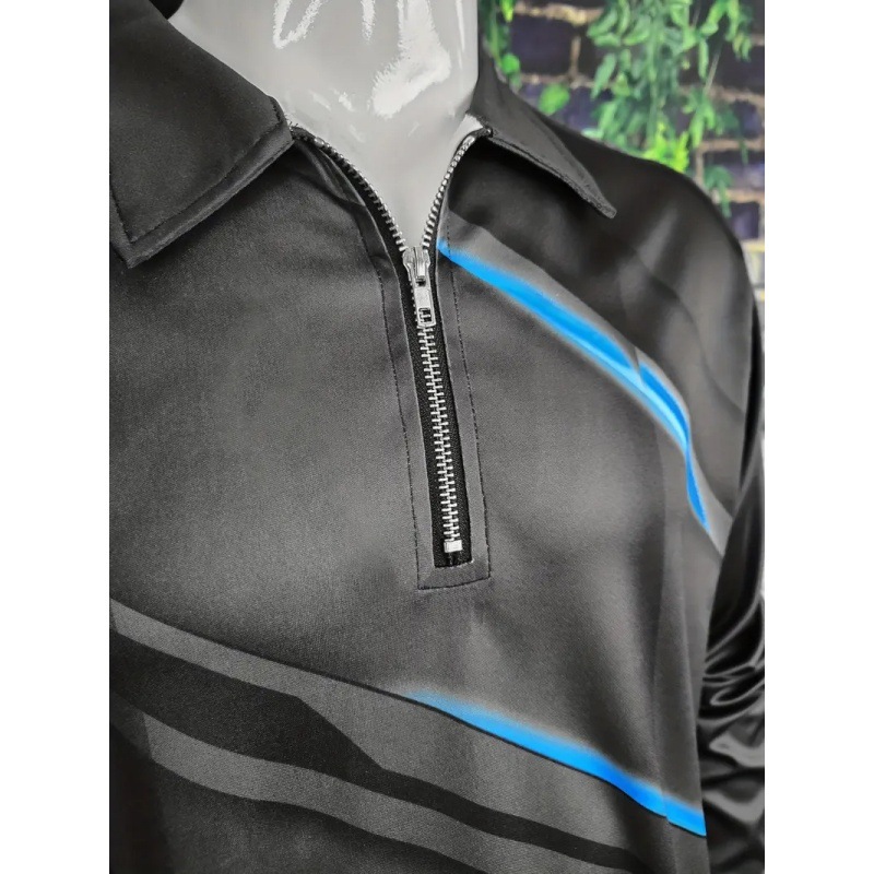 TK hombres transfronterizos del sudeste asiático casual suelto transpirable de manga larga solapa cremallera camisa POLO venta caliente impresión 3D