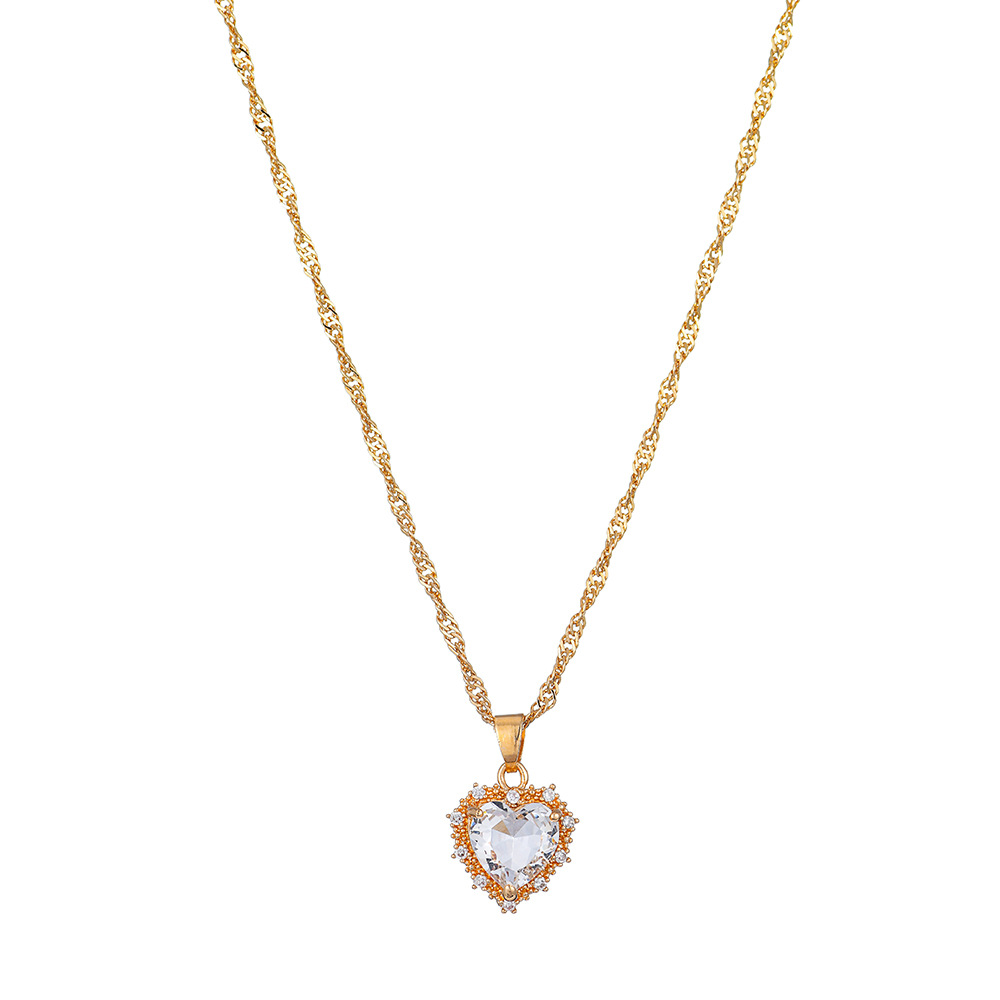 new retro single-layer  multi-color heart-shaped diamond necklace wholesale nihaojewelry