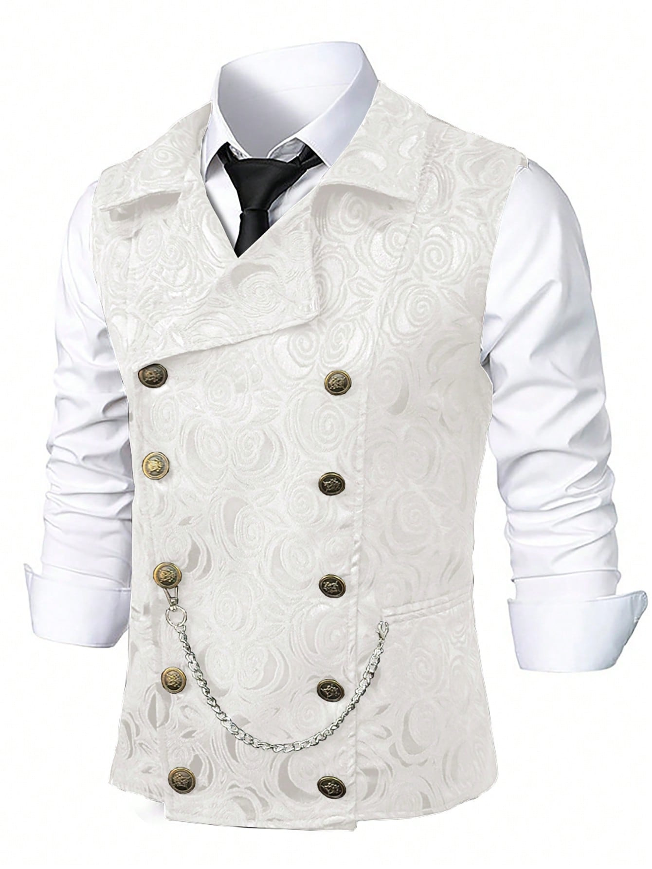 Gilet De Costume Homme Croisé Avec Chaîne Style Européen_voghion.com